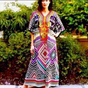 Multicolored Egyptian Print Caftan Lounge Coverup